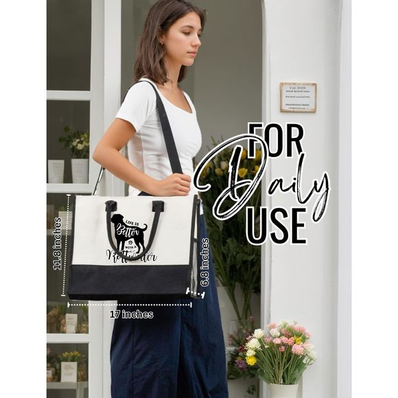 Rottweiler Gifts Canvas Tote Bag, With Top Zier Closure And Shoulder Strap ^-^ - Picture 4 of 7